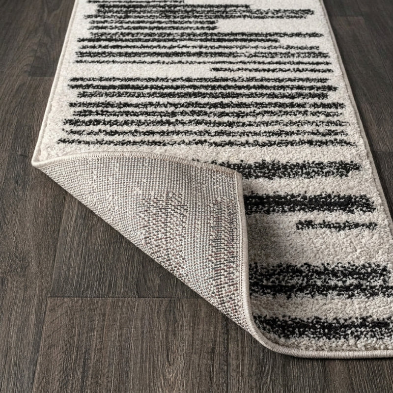 Khalil Modern Berber Stripe Area Rug Cream/Black / Runner / 2'2" X 8' – BACK