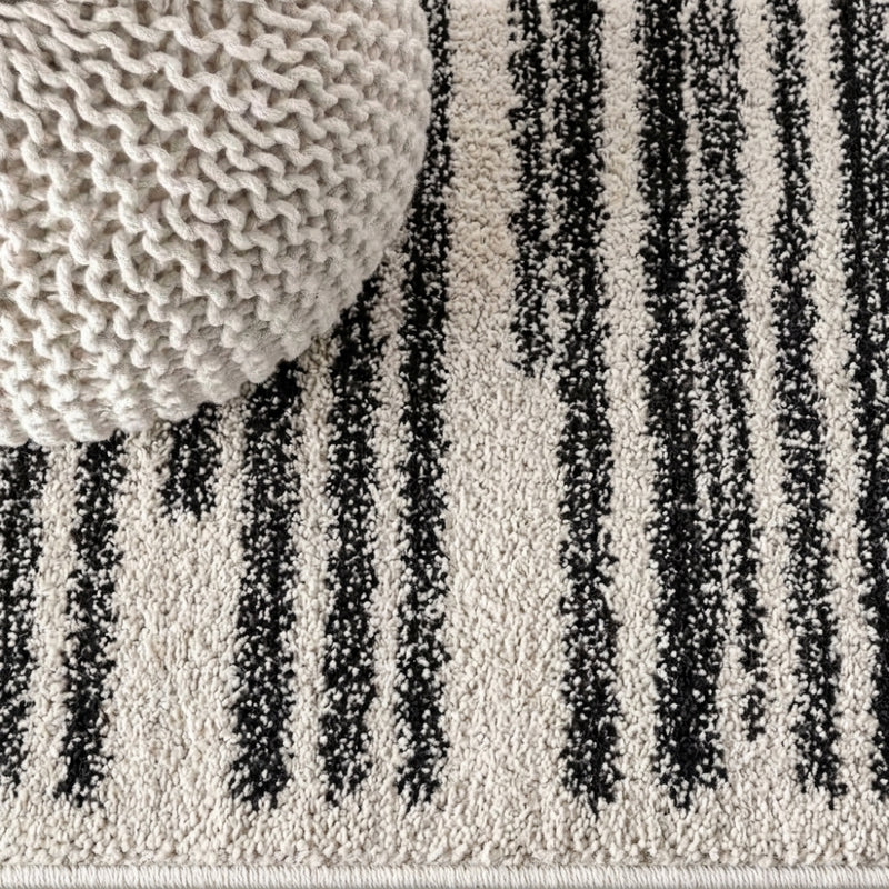 Khalil Modern Berber Stripe Area Rug Cream/Black / Runner / 2'2" X 8' – DETAIL