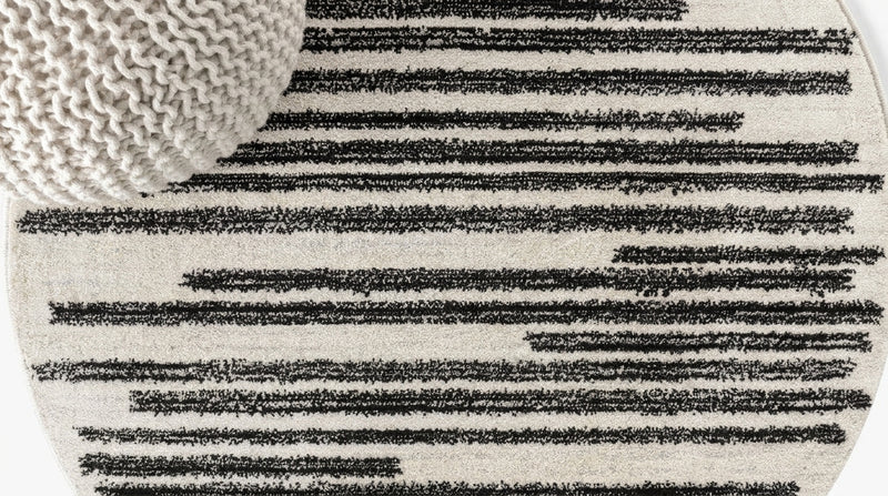 Khalil Modern Berber Stripe Area Rug Cream/Black / Round / 3' Round – DETAIL
