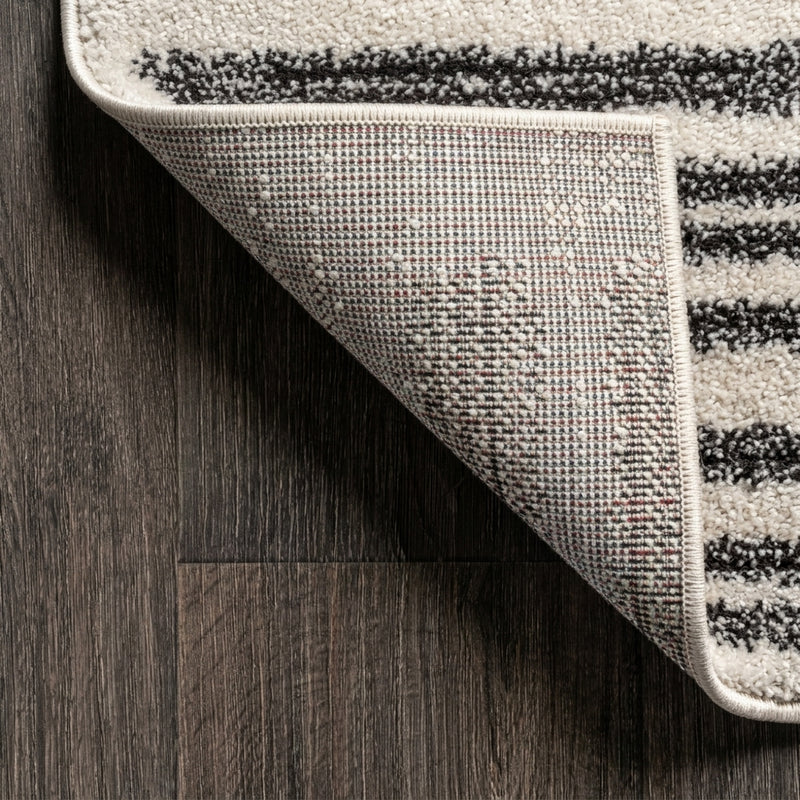 Khalil Modern Berber Stripe Area Rug Cream/Black / Square / 3' Square – BACK