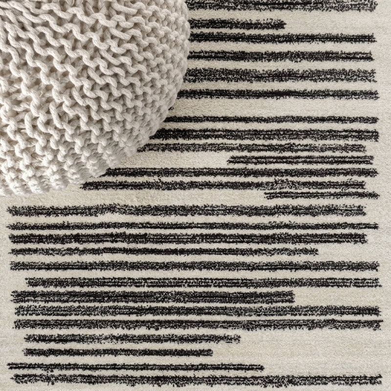 Khalil Modern Berber Stripe Area Rug Cream/Black / Square / 3' Square – DETAIL