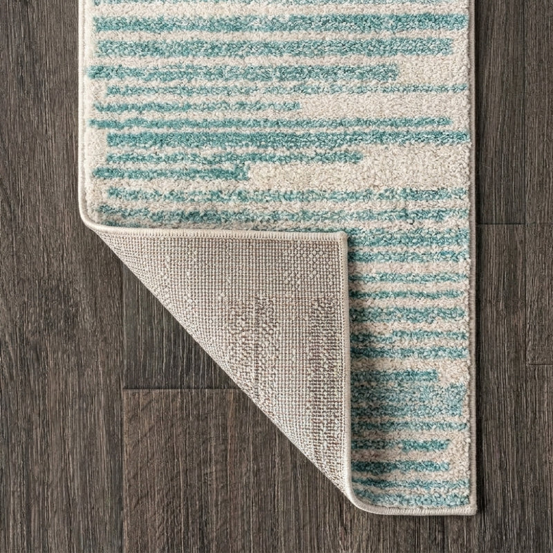 Khalil Modern Berber Stripe Area Rug Cream/Turquoise / Runner / 2'2" X 8' – BACK