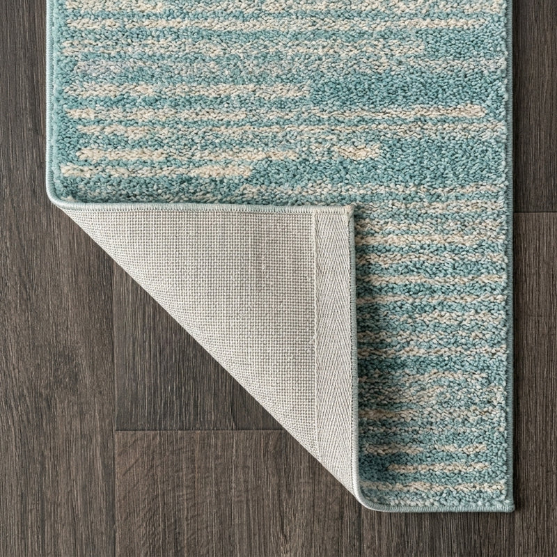 Khalil Modern Berber Stripe Area Rug Turquoise/Cream / Runner / 2'2" X 8' – BACK