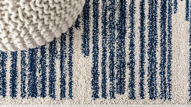 Khalil Modern Berber Stripe Area Rug Cream/Navy / Runner / 2'2" X 8' – DETAIL