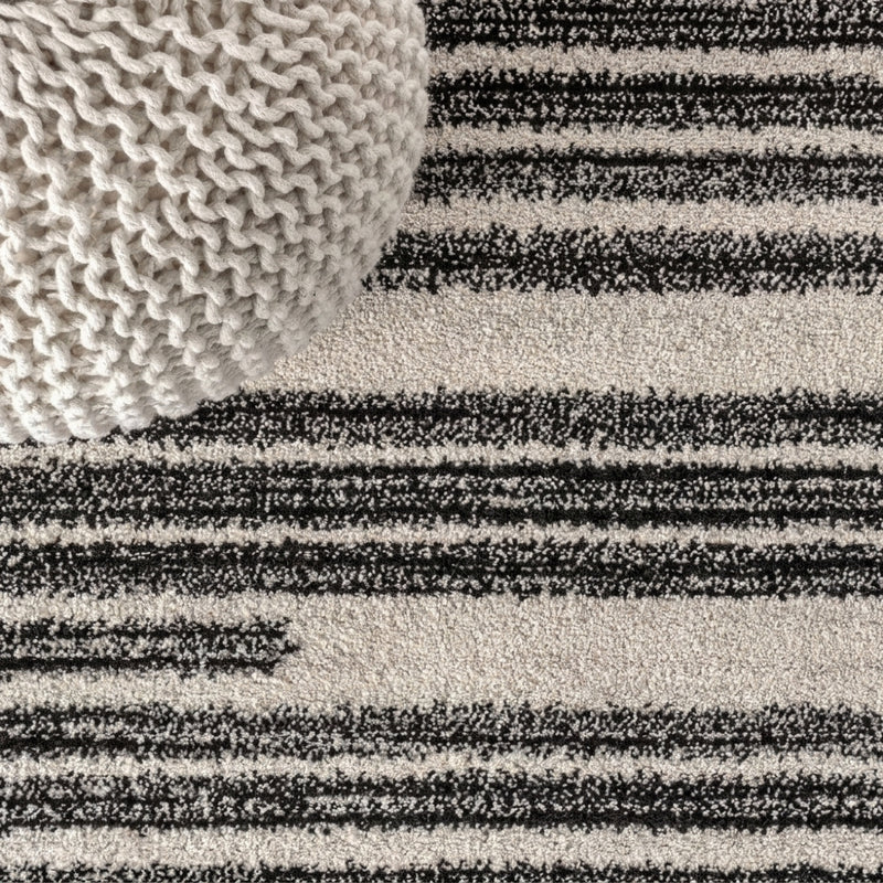 Khalil Modern Berber Stripe Area Rug Black/Cream / Runner / 2'2" X 8' – DETAIL