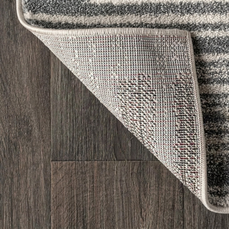 Khalil Modern Berber Stripe Area Rug Gray/Cream / Runner / 2'2" X 8' – BACK