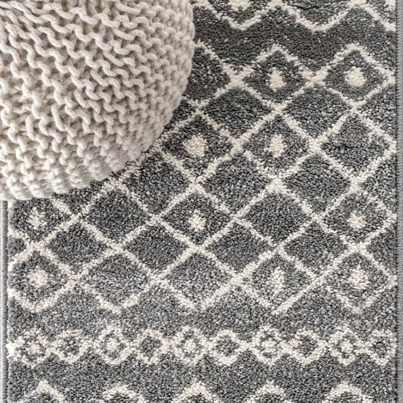 Aksil Moroccan Beni Souk Area Rug Gray/Cream / Runner / 2'2" X 8' – DETAIL