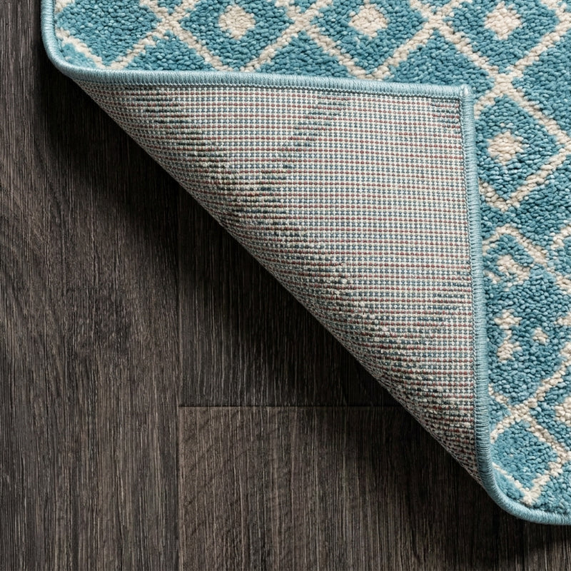 Aksil Moroccan Beni Souk Area Rug Turquoise/Cream / Runner / 2'2" X 8' – BACK