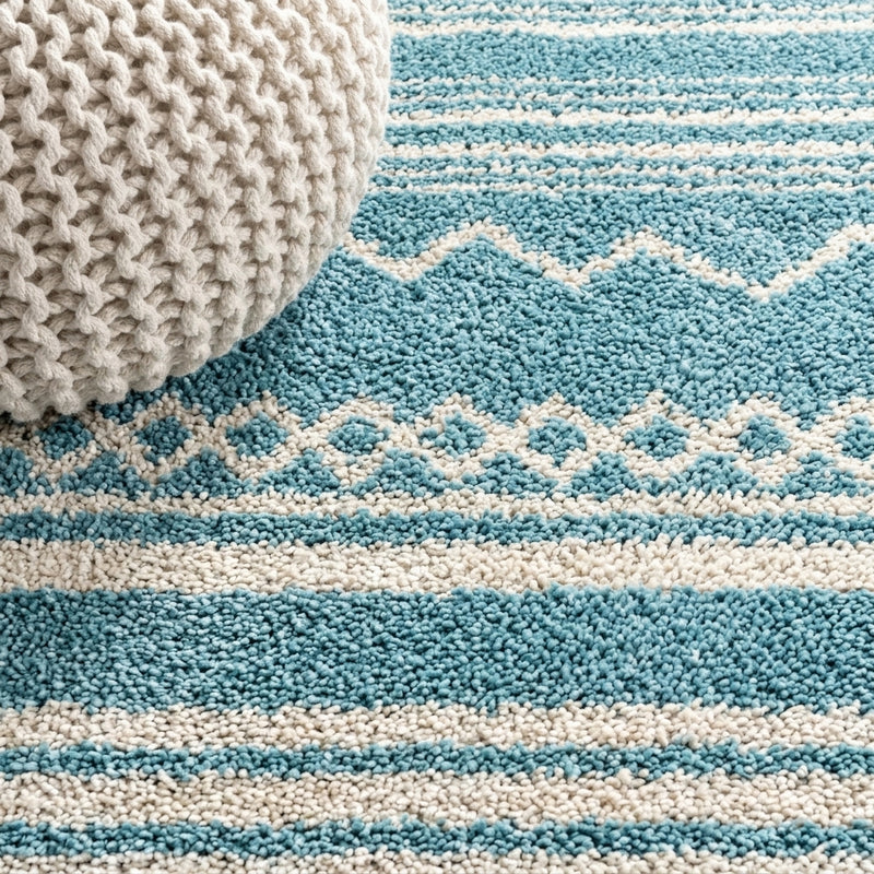 Aksil Moroccan Beni Souk Area Rug Turquoise/Cream / Runner / 2'2" X 8' – DETAIL