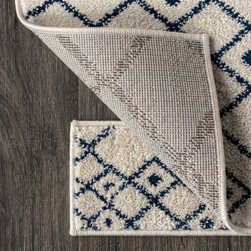 Aksil Moroccan Beni Souk Area Rug Cream/Navy / Runner / 2'2" X 8' – BACK