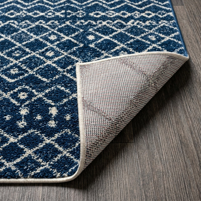 Aksil Moroccan Beni Souk Area Rug Navy/Cream / Runner / 2'2" X 8' – BACK
