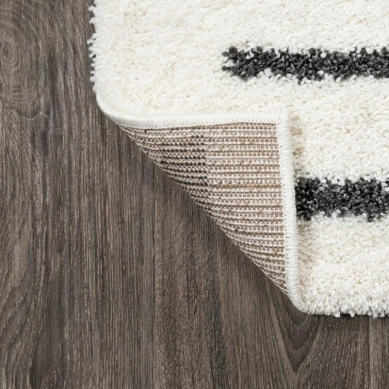 Alaro Berber Stripe Shag Area Rug White/Gray / Runner / 2' X 8' – BACK