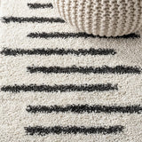 Alaro Berber Stripe Shag Area Rug White/Gray / Runner / 2' X 8' – DETAIL