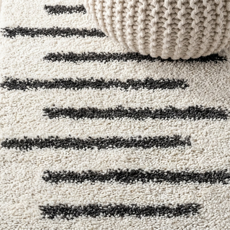 Alaro Berber Stripe Shag Area Rug White/Gray / Runner / 2' X 8' – DETAIL