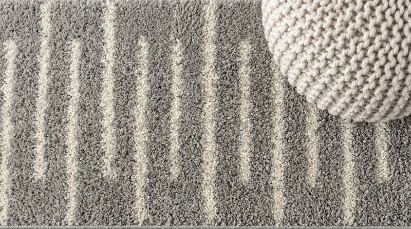 Alaro Berber Stripe Shag Area Rug Gray/Ivory / Runner / 2' X 8' – DETAIL