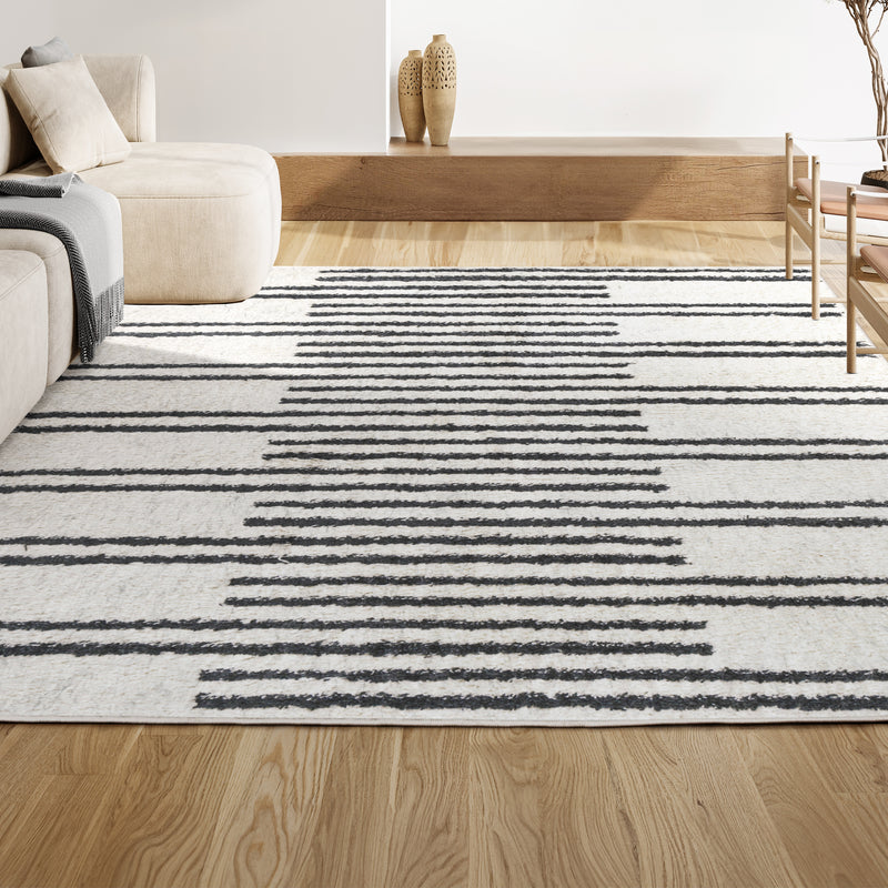 Petra Stripe Geometric Shag Area Rug