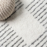 Petra Abstract Stripe Geometric Shag Area Rug White/Gray / Runner / 2' X 8' – DETAIL