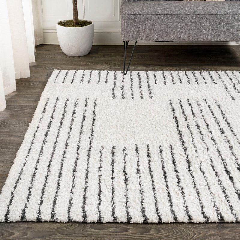 Petra Abstract Stripe Geometric Shag Area Rug