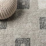 Petra Abstract Stripe Geometric Shag Area Rug Gray/Ivory / Runner / 2' X 8' – DETAIL