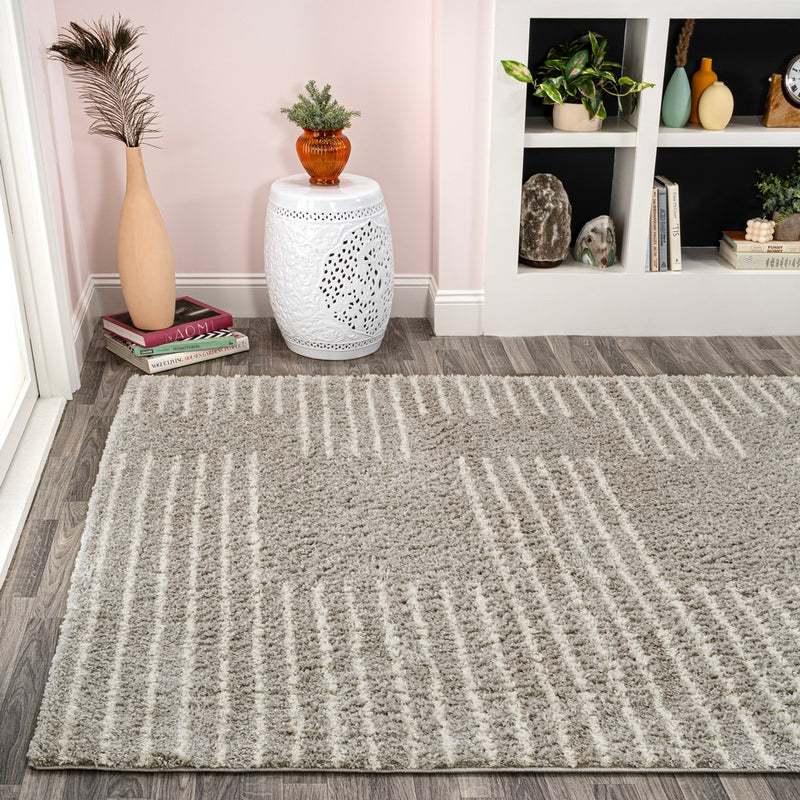 Petra Abstract Stripe Geometric Shag Area Rug