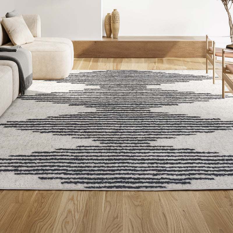 Elm Diamond Stripe Geometric Shag Area Rug
