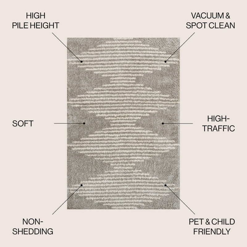Elm Diamond Stripe Geometric Shag Area Rug