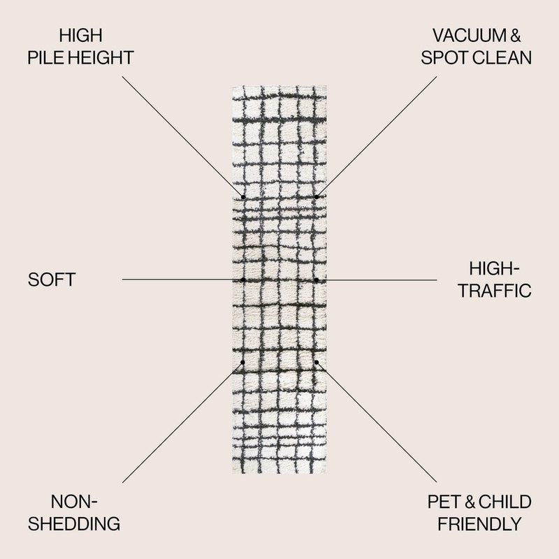 Arenal Geometric Grid Shag Area Rug