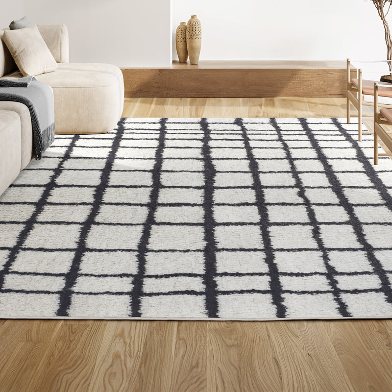 Arenal Geometric Grid Shag Area Rug