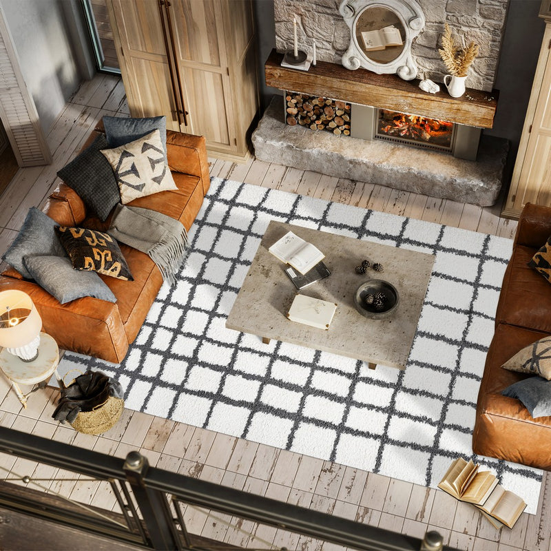 Arenal Geometric Grid Shag Area Rug
