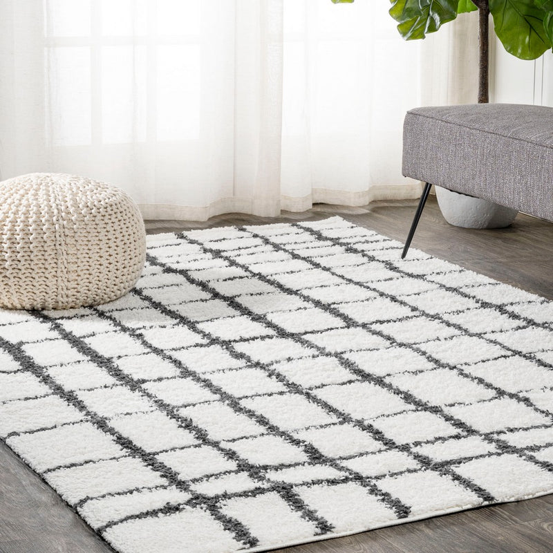 Arenal Geometric Grid Shag Area Rug