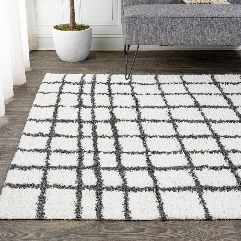 Arenal Geometric Grid Shag Area Rug