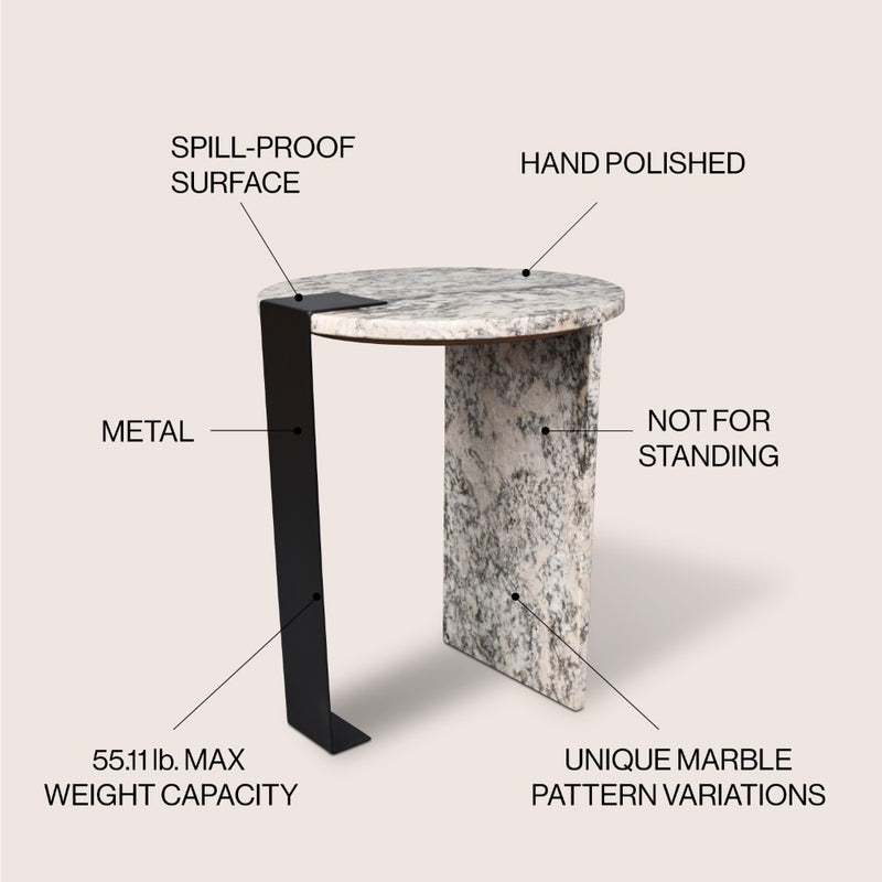 Lyra 17" Contemporary Natural Marble/Metal Handmade Round End Table - JONATHAN Y