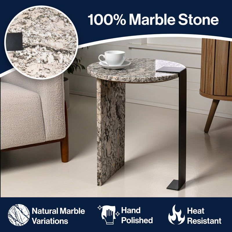 Lyra 2.6" Contemporary Natural Marble/Metal Handmade Round End Table