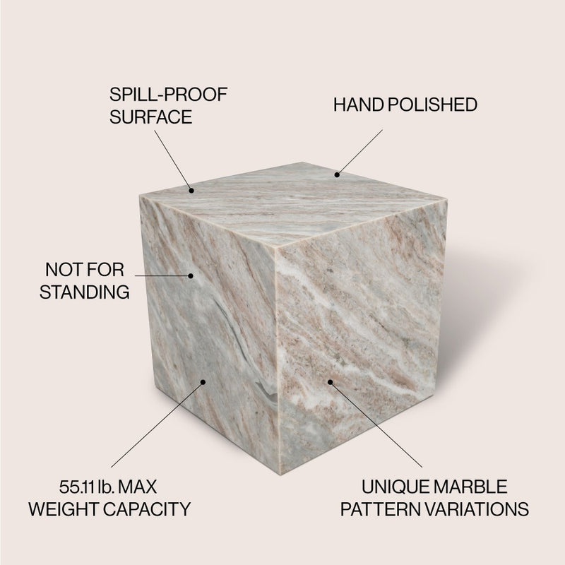 Felix 15" Contemporary Natural Marble Handmade Cube End Table