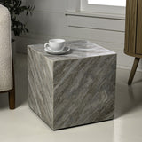 Felix 15" Contemporary Natural Marble Handmade Cube End Table