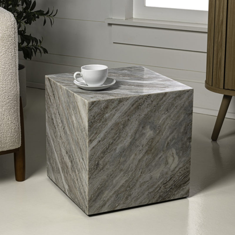 Felix 15" Contemporary Natural Marble Handmade Cube End Table