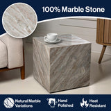 Felix 15" Contemporary Natural Marble Handmade Cube End Table