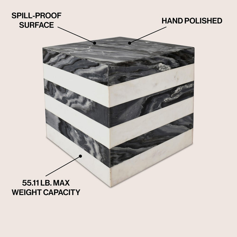 Felix 15" Contemporary Natural Marble Handmade Cube End Table
