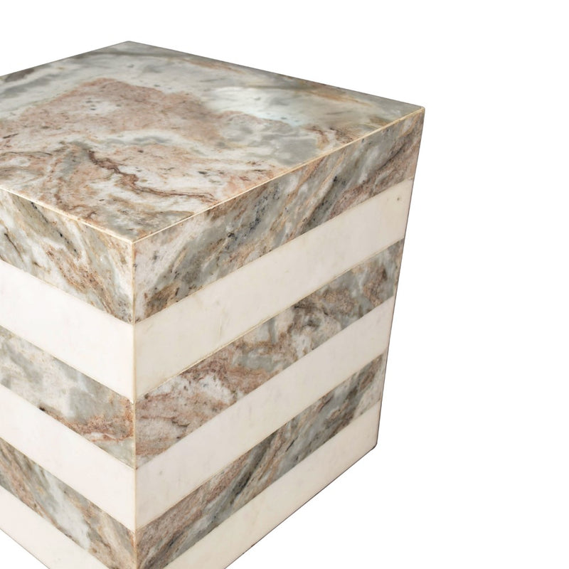 Felix 15" Contemporary Natural Marble Handmade Cube End Table