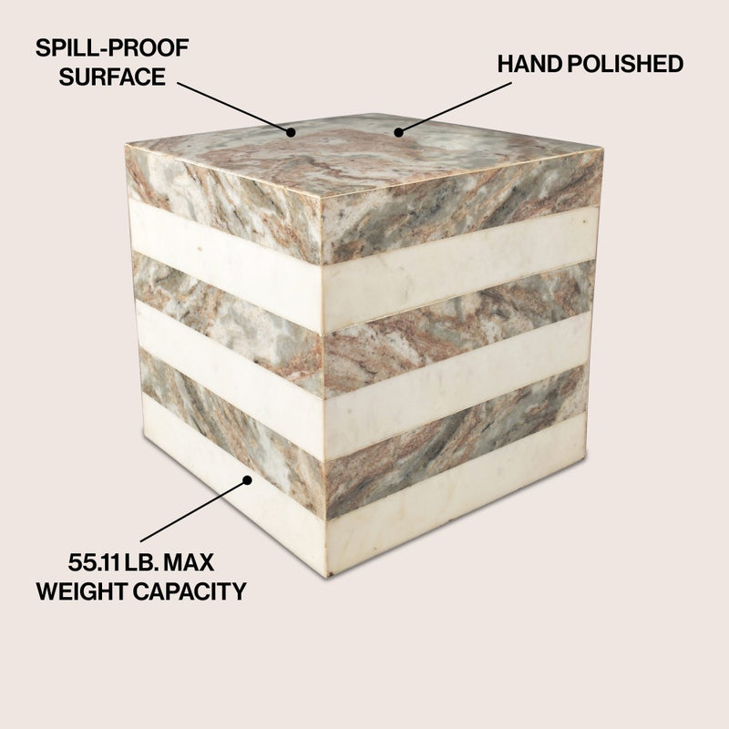 Felix 15" Contemporary Natural Marble Handmade Cube End Table