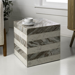 Felix 15" Contemporary Natural Marble Handmade Cube End Table