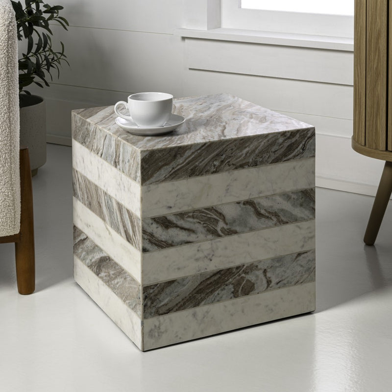Felix 15" Contemporary Natural Marble Handmade Cube End Table