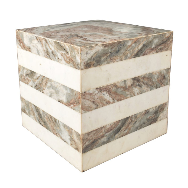 Felix 15" Contemporary Natural Marble Handmade Cube End Table