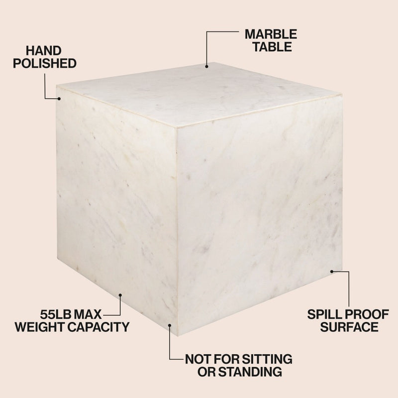 Felix 15" Contemporary Natural Marble Handmade Cube End Table