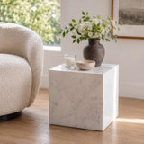 Felix 15" Contemporary Natural Marble Handmade Cube End Table