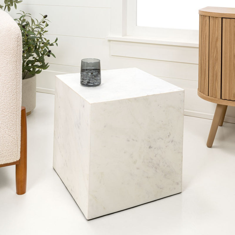 Felix 15" Contemporary Natural Marble Handmade Cube End Table