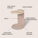 Evelyn 16" Contemporary Natural Marble/Metal Handmade C-Shaped End Table - JONATHAN Y