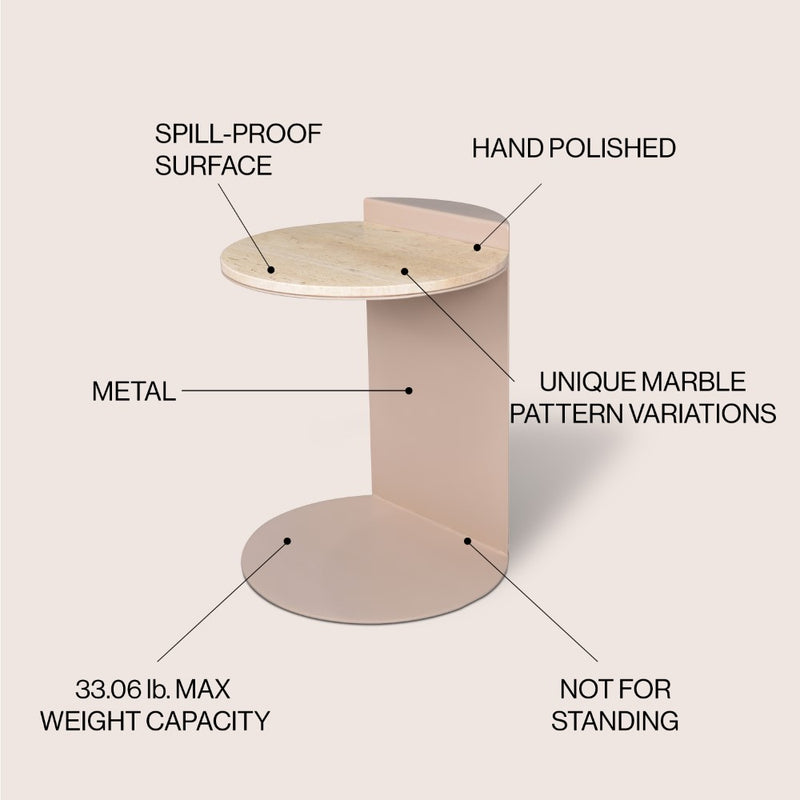 Evelyn 16" Contemporary Natural Marble/Metal Handmade C-Shaped End Table - JONATHAN Y