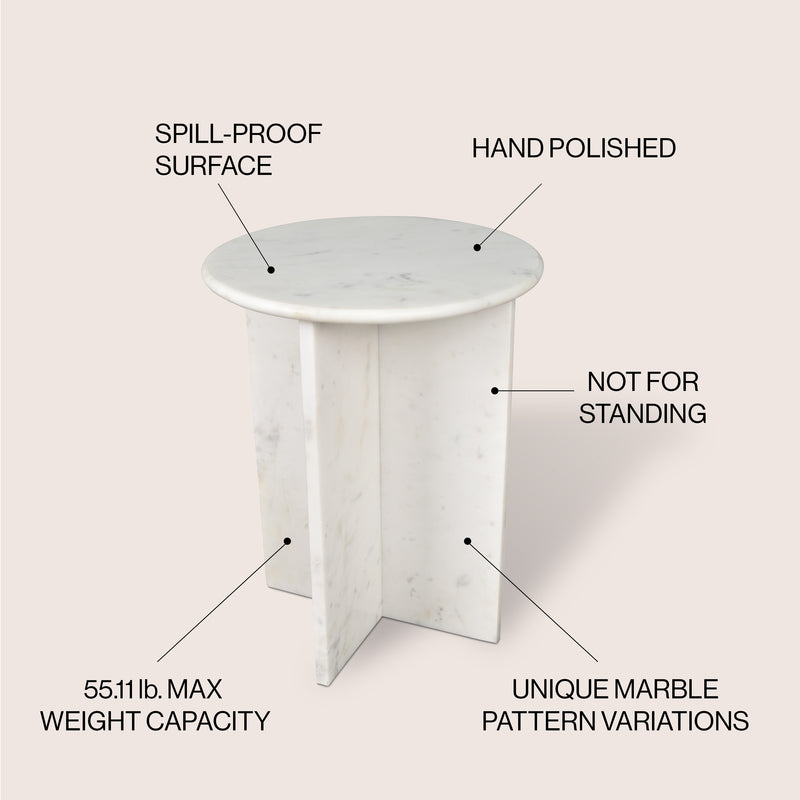 Javier 14" Contemporary Natural Marble Handmade X-Shaped End Table - JONATHAN Y