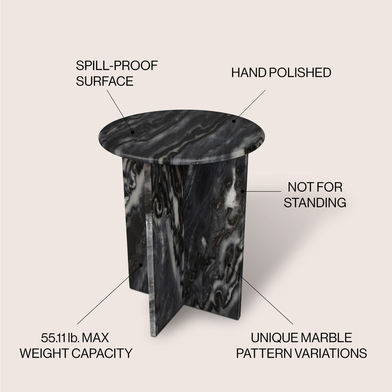 Javier 14" Contemporary Natural Marble Handmade X-Shaped End Table - JONATHAN Y